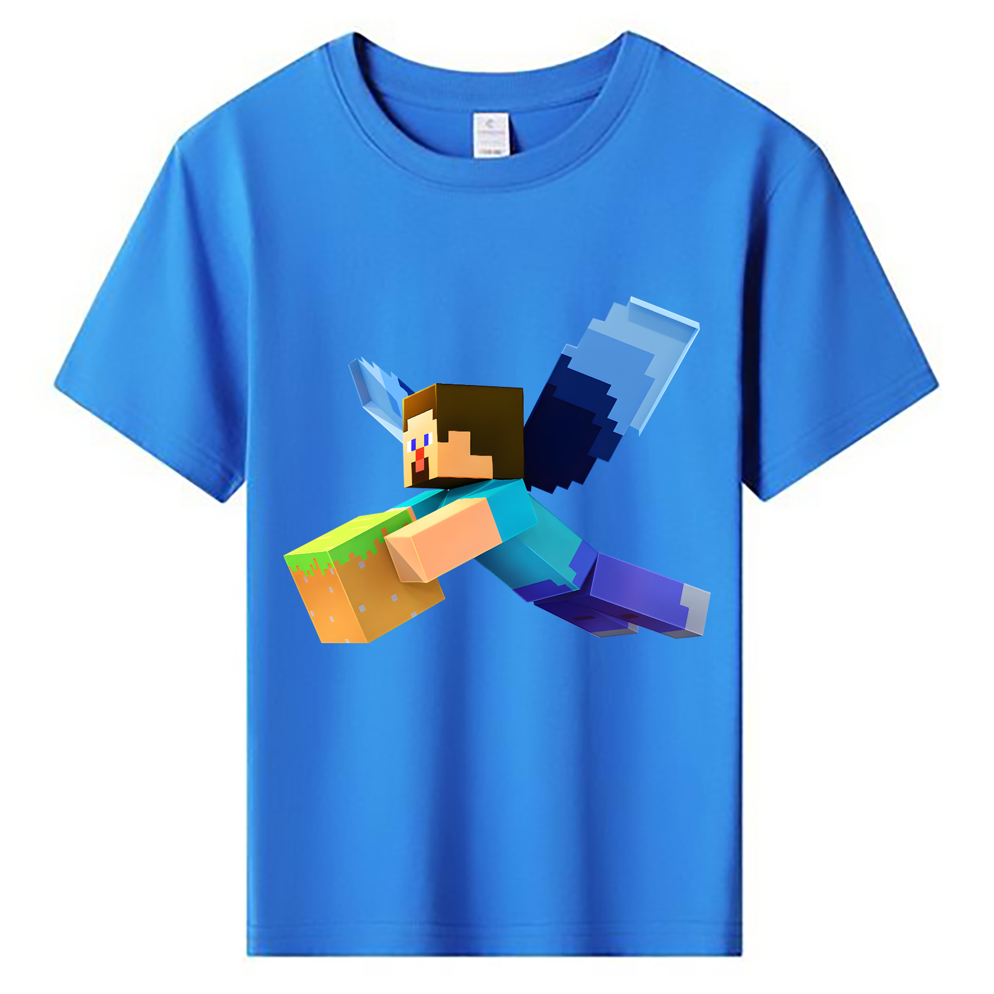 （画像用） マインクラフト ブロックの世界 Minecraft MC Block world 綿100％キッズTシャツ（フロントプリント）